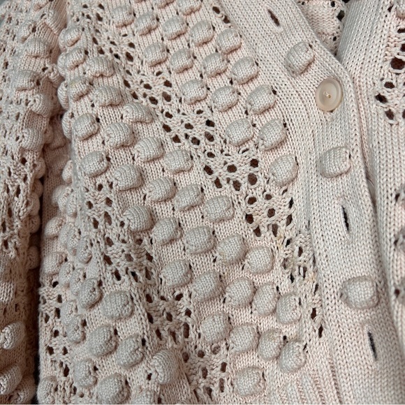 Kinross blush pink cotton bobble knit cropped button up cardigan medium - Picture 2 of 8